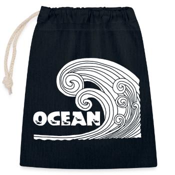 La vague blanche - Sac cadeau en coton avec cordon (25 x 30 cm) - bleu marine - Devant