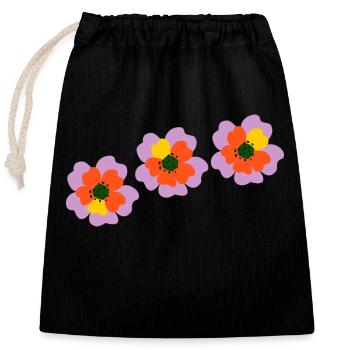 Fleurs en rose, rouge et jaune - Sac cadeau en coton avec cordon (25 x 30 cm) - noir - Devant