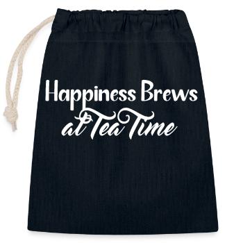 Happiness and Tea Design - Closable cotton gift bag (25x30cm) - navy - Front