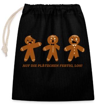Auf die Plätzchen fertig los! - Verschließbarer Geschenkbeutel aus Baumwolle (25x30cm) - Schwarz - Vorne