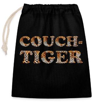 Wortspiel mehrdeutiger Ausdruck - Couch Tiger - Verschließbarer Geschenkbeutel aus Baumwolle (25x30cm) - Schwarz - Vorne