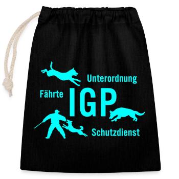 IGP Hundesport - tuerkis - Verschließbarer Geschenkbeutel aus Baumwolle (25x30cm) - Schwarz - Vorne
