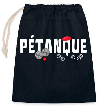 Pétanque le style béret français - Sac cadeau en coton avec cordon (25 x 30 cm) - bleu marine - Devant