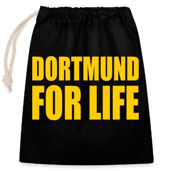 dortmund for life - Verschließbarer Geschenkbeutel aus Baumwolle (25x30cm) - Schwarz - Vorne