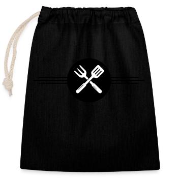 Grill Besteck Symbol - Verschließbarer Geschenkbeutel aus Baumwolle (25x30cm) - Schwarz - Vorne