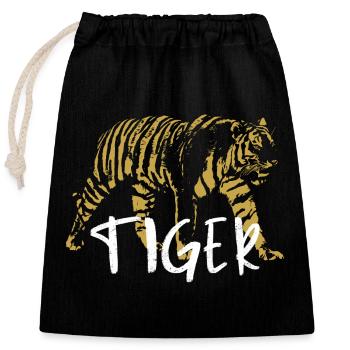 Wilder Tiger, Altmodisch, Abbildung - Verschließbarer Geschenkbeutel aus Baumwolle (25x30cm) - Schwarz - Vorne