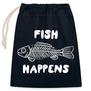 Fish Happens - Conception amusante de squelette de poisson - Sac cadeau en coton avec cordon (25 x 30 cm) - bleu marine - Devant