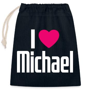 J’aime Michael Pink Heart J’aime Michael - Sac cadeau en coton avec cordon (25 x 30 cm) - bleu marine - Devant
