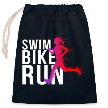 Triathlon - Swim Bike Run Frau - Verschließbarer Geschenkbeutel aus Baumwolle (25x30cm) - Navy - Vorne
