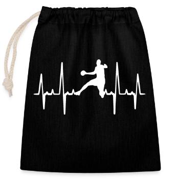 Handball Herzschlag Sport - Verschließbarer Geschenkbeutel aus Baumwolle (25x30cm) - Schwarz - Vorne