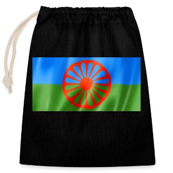 Roma and Sinti Flag - Fluttering Design - Closable cotton gift bag (25x30cm) - black - Front