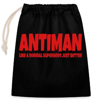 Antiman Funny Superhero Against Everything - Closable cotton gift bag (25x30cm) - black - Front