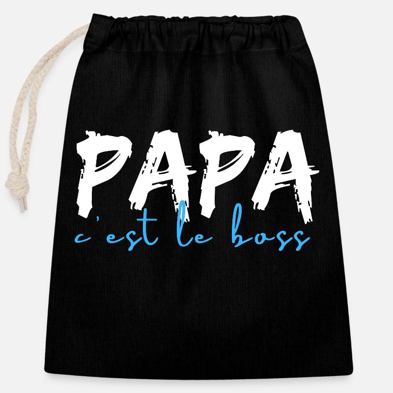 papa c'est le boss - Sac cadeau en coton avec cordon (25 x 30 cm) - noir