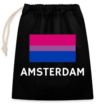 Bi Pride Flagge Amsterdam - Verschließbarer Geschenkbeutel aus Baumwolle (25x30cm) - Schwarz - Vorne