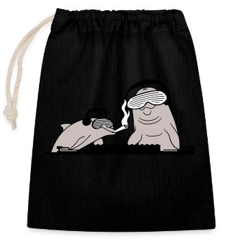 Deux Dauphins Drôles DJ Équipe Mixer Musique de Fête - Sac cadeau en coton avec cordon (25 x 30 cm) - noir - Devant