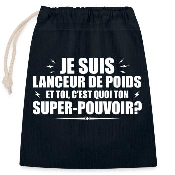Lanceur de poids. C'est quoi ton super pouvoir ? - Sac cadeau en coton avec cordon (25 x 30 cm) - bleu marine - Devant