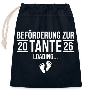 Tante 2026 loading - Werdende Patentante - Verschließbarer Geschenkbeutel aus Baumwolle (25x30cm) - Navy - Vorne