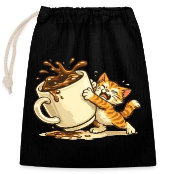 Cat Coffee Chaos - Closable cotton gift bag (25x30cm) - black - Front