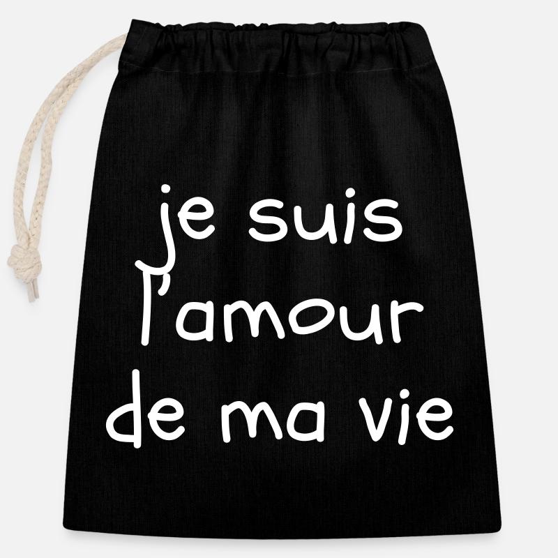 Je suis l'amour de ma vie - Sac cadeau en coton avec cordon (25 x 30 cm) - noir