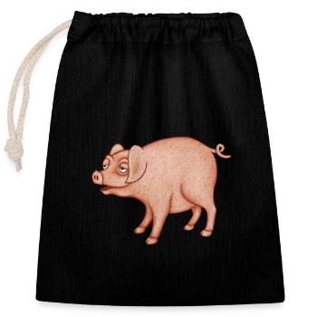 Humorvolles Schwein-Charakter - Verschließbarer Geschenkbeutel aus Baumwolle (25x30cm) - Schwarz - Vorne