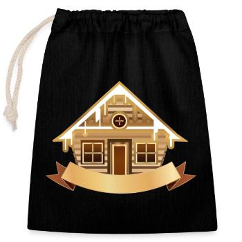 cozy log cabin with banners to label - Closable cotton gift bag (25x30cm) - black - Front