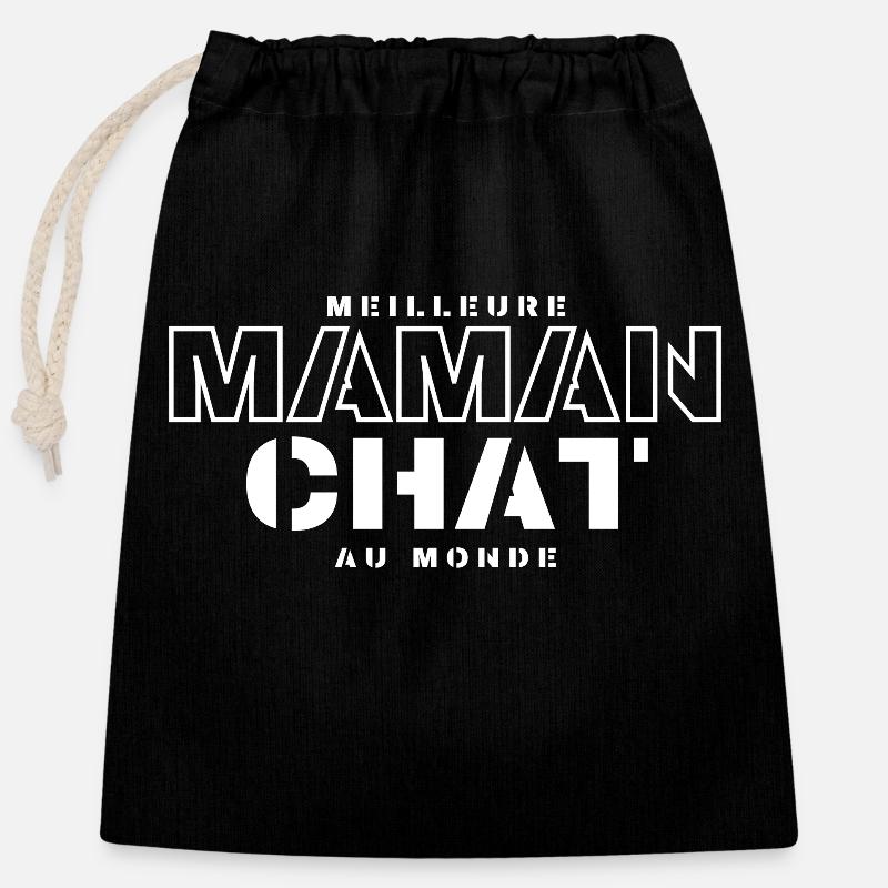 Maman chat - Sac cadeau en coton avec cordon (25 x 30 cm) - noir