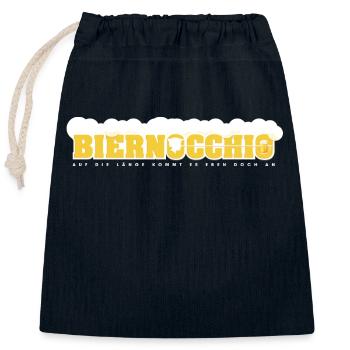 Biernocchio auf die Länge kommt es eben doch an - Verschließbarer Geschenkbeutel aus Baumwolle (25x30cm) - Navy - Vorne