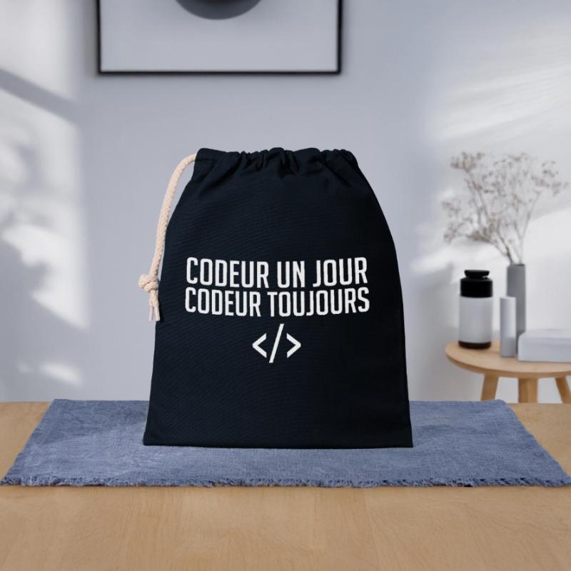 Codeur Un Jour, Codeur Toujours Sac cadeau en coton avec cordon (25 x 30 cm)