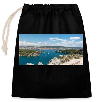 Vue panoramique Primošten Šibenik-Knin Croatie - Sac cadeau en coton avec cordon (25 x 30 cm) - noir - Devant