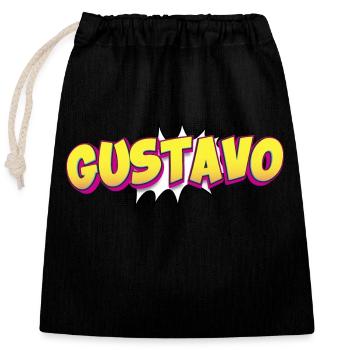 Gustavo Nom personnalisé Style bande dessinée Pop Art, - Sac cadeau en coton avec cordon (25 x 30 cm) - noir - Devant