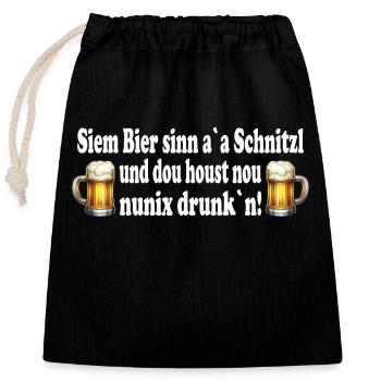 Siem Bier sinn a a Schnitzl - Verschließbarer Geschenkbeutel aus Baumwolle (25x30cm) - Schwarz - Vorne