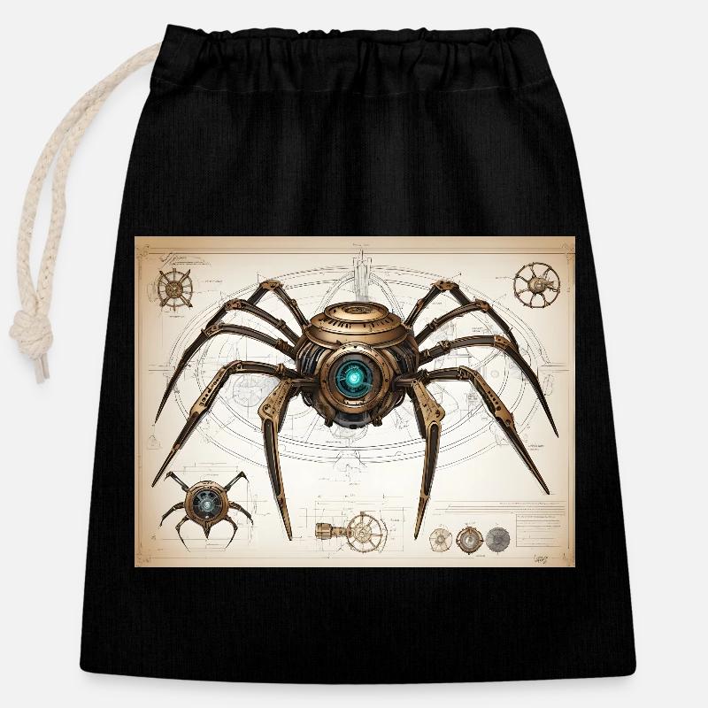 Mechanical Spider 2 FINAL - Closable cotton gift bag (25x30cm) - black