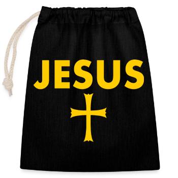 Jesus cross - Closable cotton gift bag (25x30cm) - black - Front