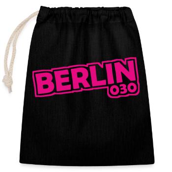 Berlin - 030 - Capitale - Allemagne - Indicatif régional - Sac cadeau en coton avec cordon (25 x 30 cm) - noir - Devant