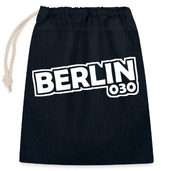 Berlin - 030 - Capitale - Allemagne - Indicatif régional - Sac cadeau en coton avec cordon (25 x 30 cm) - bleu marine - Devant