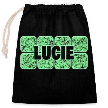 First name Lucie - Closable cotton gift bag (25x30cm) - black - Front