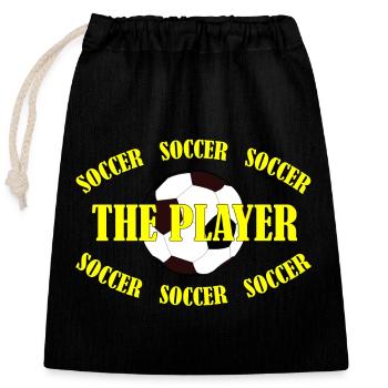 SOCCER - THE PLAYER - Verschließbarer Geschenkbeutel aus Baumwolle (25x30cm) - Schwarz - Vorne