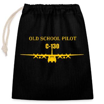 Pilote à l’ancienne C-130 - Sac cadeau en coton avec cordon (25 x 30 cm) - noir - Devant