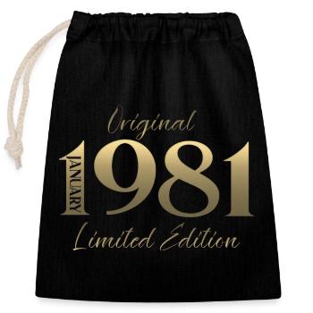 45th Birthday Original January 1981 - Closable cotton gift bag (25x30cm) - black - Front