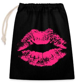 Kussmund Lippenstift Lippenabdruck Abdruck Lippen - Verschließbarer Geschenkbeutel aus Baumwolle (25x30cm) - Schwarz - Vorne