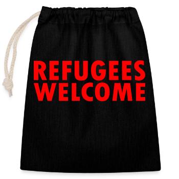 refugees welcome - Verschließbarer Geschenkbeutel aus Baumwolle (25x30cm) - Schwarz - Vorne