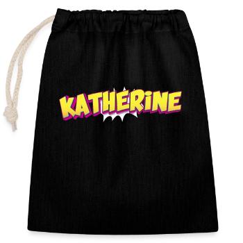 Katherine Nom personnalisé Style bande dessinée Pop Art, - Sac cadeau en coton avec cordon (25 x 30 cm) - noir - Devant