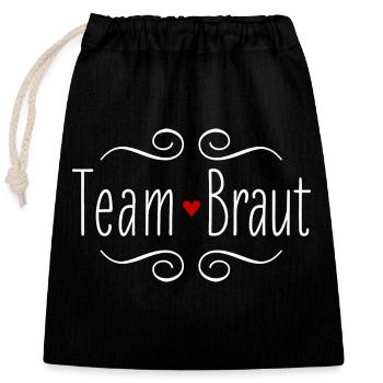 Team Braut Herz Hochzeit Heirat Party Crew - Verschließbarer Geschenkbeutel aus Baumwolle (25x30cm) - Schwarz - Vorne