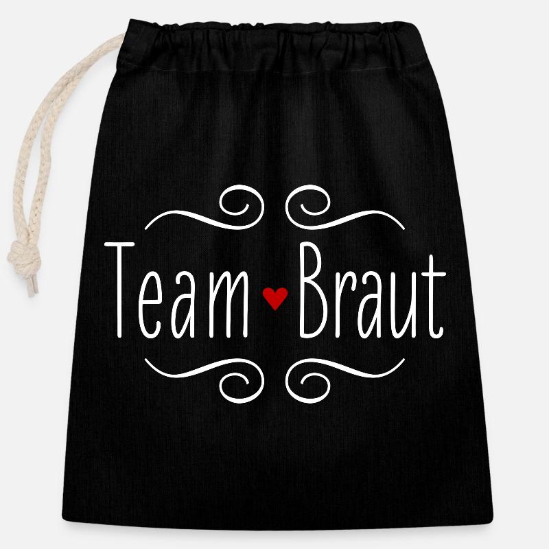 Team Braut Herz Hochzeit Heirat Party Crew - Verschließbarer Geschenkbeutel aus Baumwolle (25x30cm) - Schwarz
