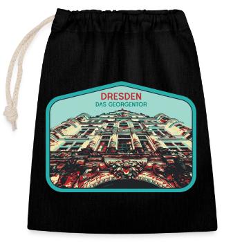 Illustration: Georgentor, Dresden - Closable cotton gift bag (25x30cm) - black - Front