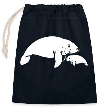 Manatee Mama mit Baby - Seekuh - Sirene - Verschließbarer Geschenkbeutel aus Baumwolle (25x30cm) - Navy - Vorne