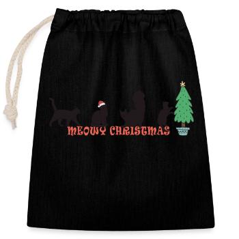 Miaou de Noël - Chat doux au chapeau de Père Noël - Sac cadeau en coton avec cordon (25 x 30 cm) - noir - Devant