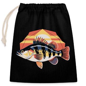 Barsch Angeln Retro Perfektes Geschenk für Angler - Verschließbarer Geschenkbeutel aus Baumwolle (25x30cm) - Schwarz - Vorne