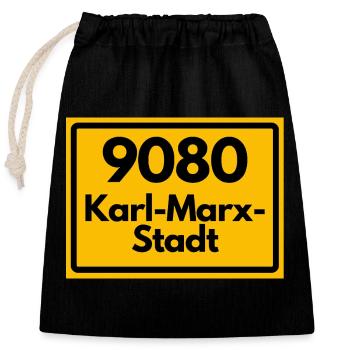 ALTE POSTLEITZAHL 9080 KARL-MARX-STADT PLZ - Verschließbarer Geschenkbeutel aus Baumwolle (25x30cm) - Schwarz - Vorne