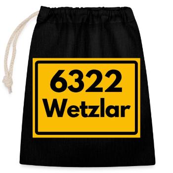 ALTE POSTLEITZAHL 6322 PLZ 35578 WETZLAR HESSEN - Verschließbarer Geschenkbeutel aus Baumwolle (25x30cm) - Schwarz - Vorne